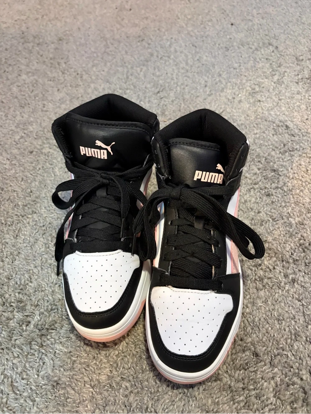 Puma Women’s High-Top Sneakers in Black, White & Pink Accent